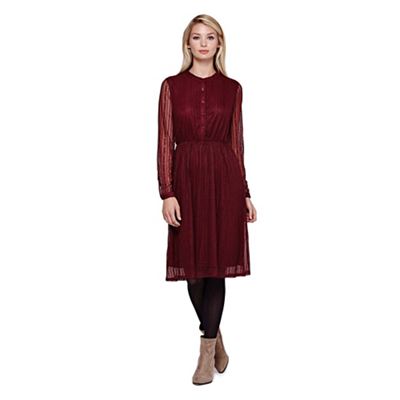 Yumi red Lace Midi Dress With Long Sleeves